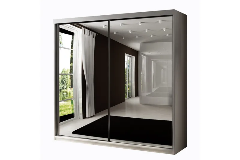 Dunkra Vaatekaappi Peilillä 200x200 cm - Valkoinen - Säilytys - Vaatesäilytys - Vaatekaappi