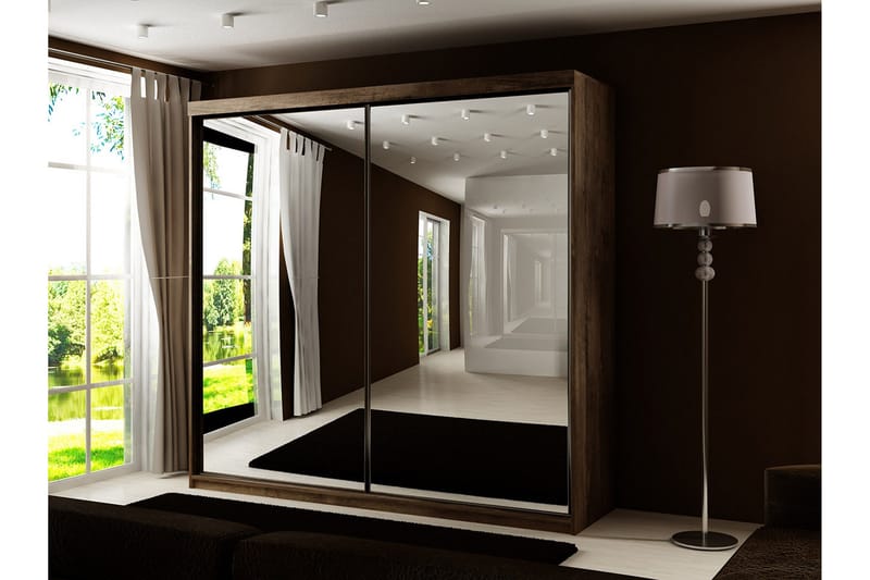 Dunkra Vaatekaappi Peilillä 200x200 cm - Ruskea - Säilytys - Vaatesäilytys - Vaatekaappi