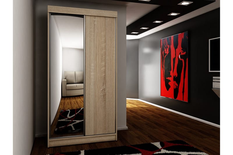 Dunkra Vaatekaappi Peilillä 100x200 cm - Ruskea - Säilytys - Vaatesäilytys - Vaatekaappi