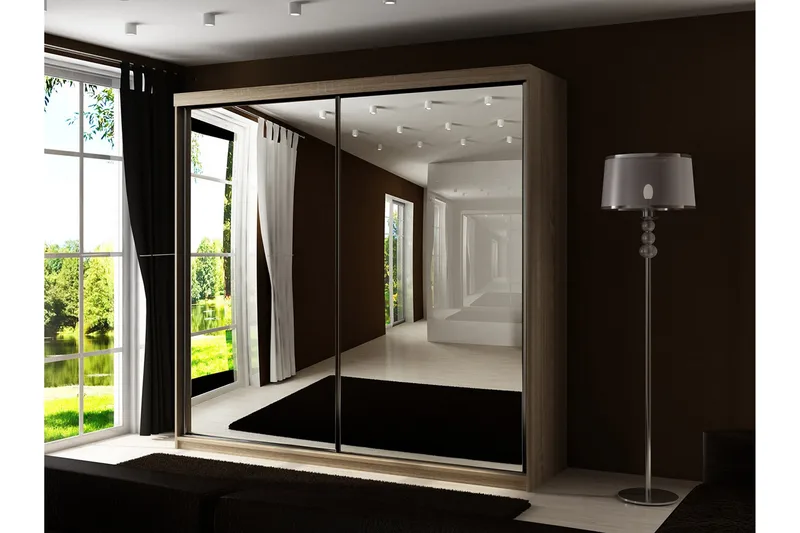 Dunkra Vaatekaappi Peilillä 200x200 cm - Ruskea - Säilytys - Vaatesäilytys - Vaatekaappi