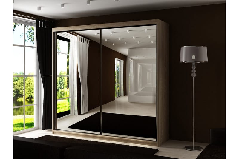 Dunkra Vaatekaappi Peilillä 200x200 cm - Ruskea - Säilytys - Vaatesäilytys - Vaatekaappi