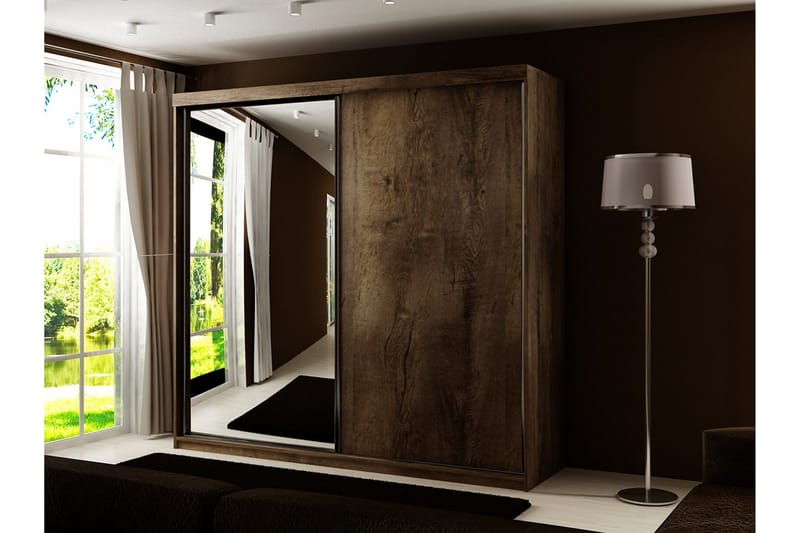 Dunkra Vaatekaappi Peilillä 200x200 cm - Ruskea - Säilytys - Vaatesäilytys - Vaatekaappi