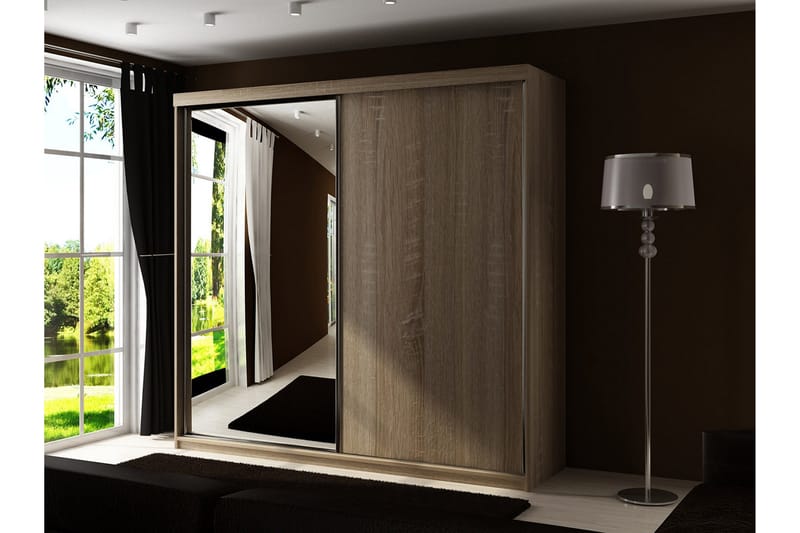Dunkra Vaatekaappi Peilillä 200x200 cm - Säilytys - Vaatesäilytys - Vaatekaappi