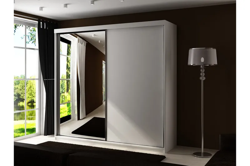 Dunkra Vaatekaappi Peilillä 200x200 cm - Valkoinen - Säilytys - Vaatesäilytys - Vaatekaappi