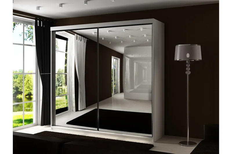 Dunkra Vaatekaappi Peilillä 200x200 cm - Valkoinen - Säilytys - Vaatesäilytys - Vaatekaappi