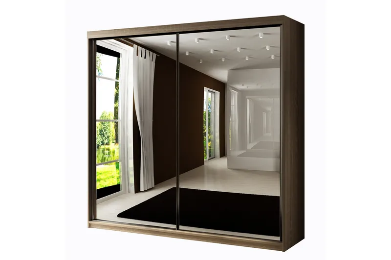 Dunkra Vaatekaappi Peilillä 200x200 cm - Ruskea - Säilytys - Vaatesäilytys - Vaatekaappi