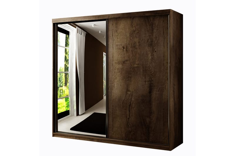 Dunkra Vaatekaappi Peilillä 200x200 cm - Ruskea - Säilytys - Vaatesäilytys - Vaatekaappi