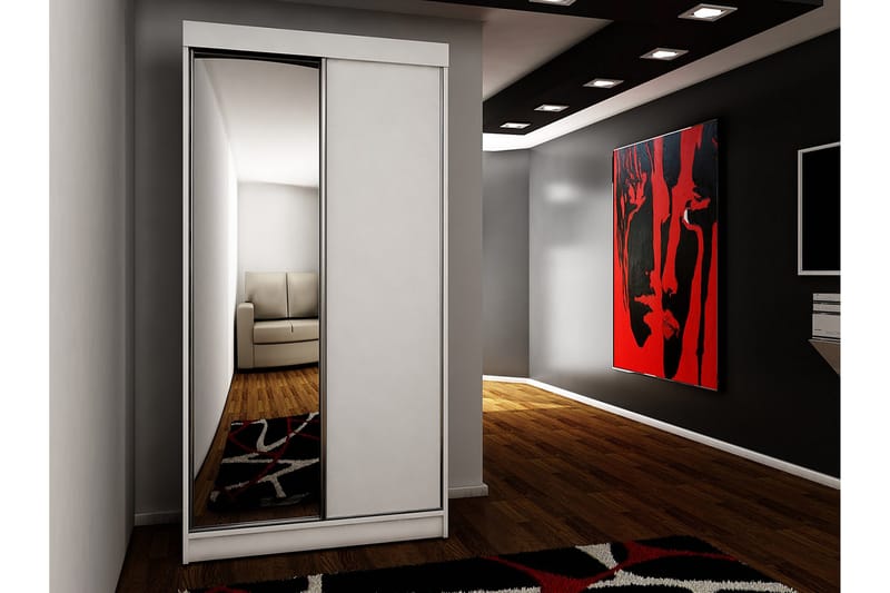 Dunkra Vaatekaappi Peilillä 100x200 cm - Valkoinen - Säilytys - Vaatesäilytys - Vaatekaappi