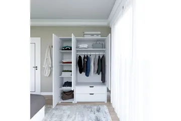 Durusu Vaatekaappi 130x183 cm - Valkoinen - Säilytys - Vaatesäilytys - Vaatekaappi