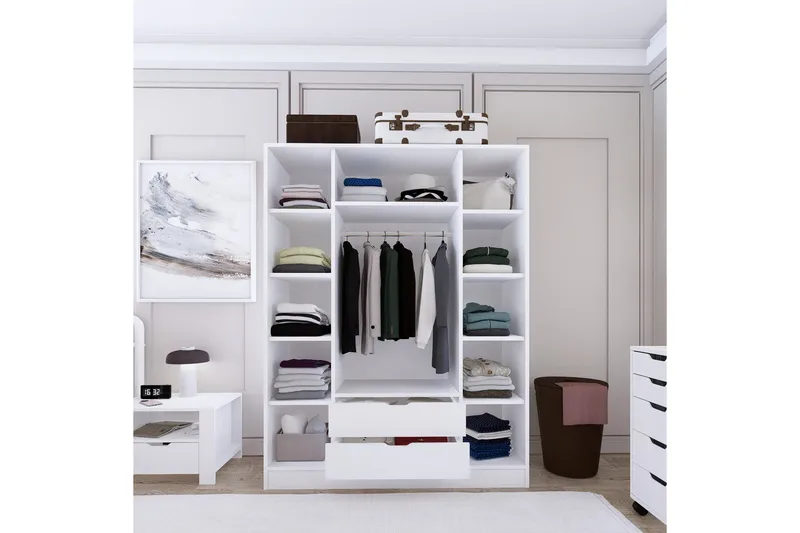 Durusu Vaatekaappi 140x182 cm - Matta valkoinen - Säilytys - Vaatesäilytys - Vaatekaappi