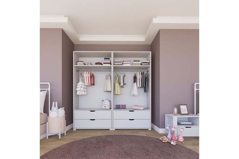 Durusu Vaatekaappi 180x183 cm - Matta valkoinen - Säilytys - Vaatesäilytys - Vaatekaappi