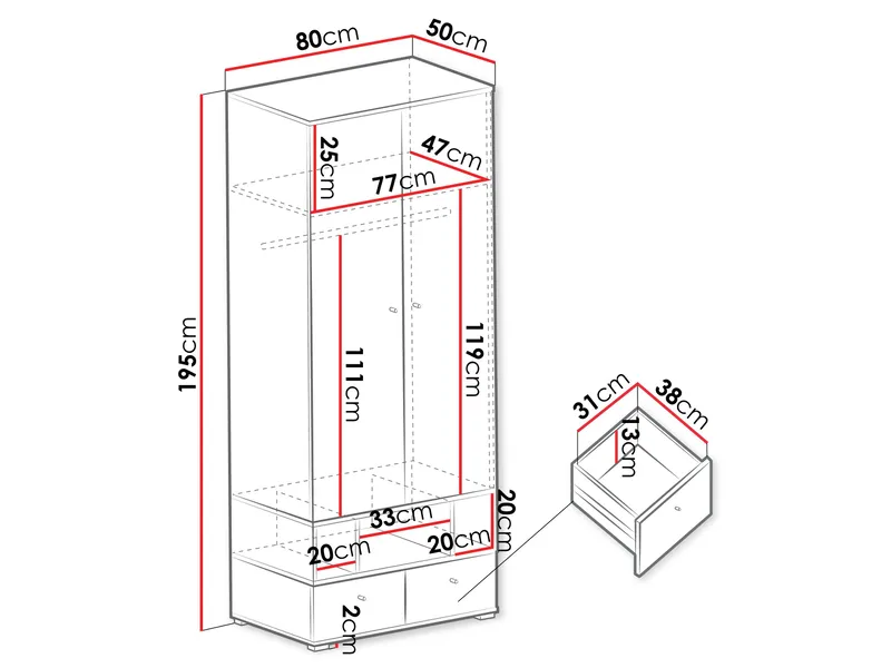 Edson Vaatekaappi 80 cm - Säilytys - Vaatesäilytys - Vaatekaappi