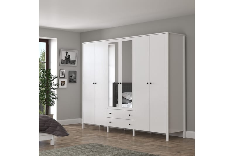 Elspet Vaatekaappi Peilillä 240x195 cm - Ruskea/Valkoinen - Säilytys - Vaatesäilytys - Vaatekaappi