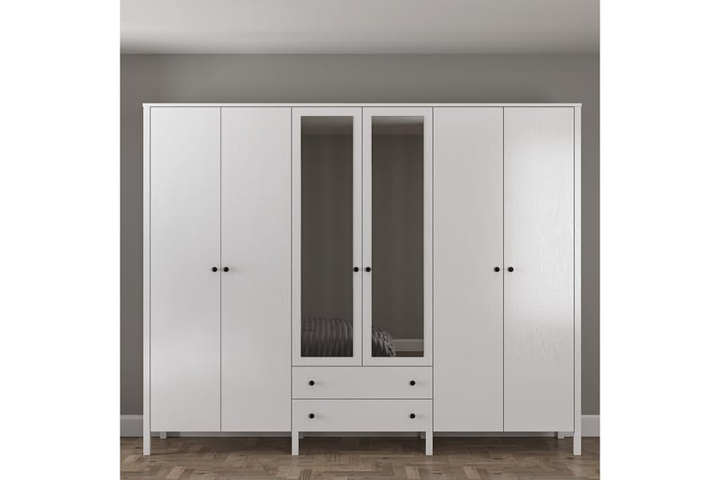 Elspet Vaatekaappi Peilillä 240x195 cm - Ruskea/Valkoinen - Säilytys - Vaatesäilytys - Vaatekaappi