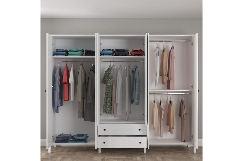 Elspet Vaatekaappi Peilillä 240x195 cm - Ruskea/Valkoinen - Säilytys - Vaatesäilytys - Vaatekaappi