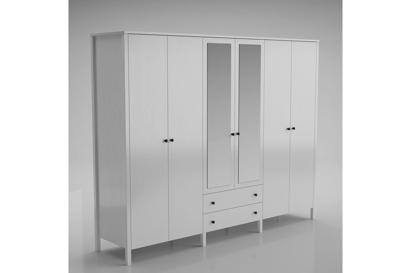Elspet Vaatekaappi Peilillä 240x195 cm - Ruskea/Valkoinen - Säilytys - Vaatesäilytys - Vaatekaappi