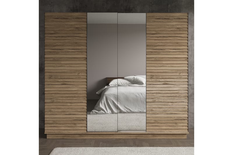 Elspet Vaatekaappi Peilillä 240x213 cm - Pähkinäpuu - Säilytys - Vaatesäilytys - Vaatekaappi