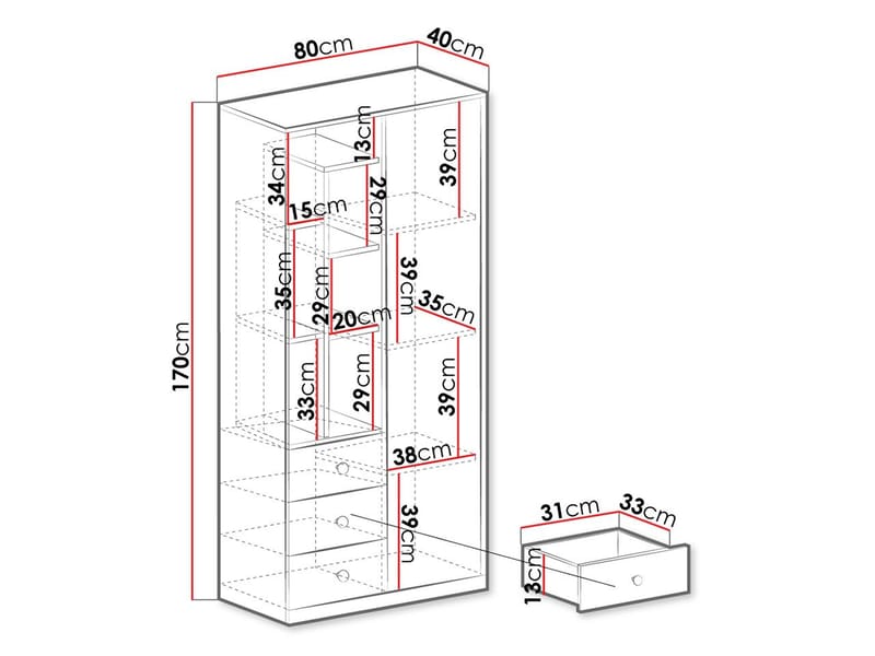 Elvaren Vaatekaappi 80 cm Avohyllyillä - Säilytys - Vaatesäilytys - Vaatekaappi