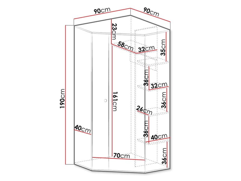 Elvaren Vaatekaappi 90 cm - Säilytys - Vaatesäilytys - Vaatekaappi - Kulmavaatekaappi
