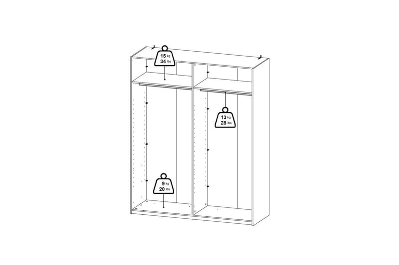 Elvos Vaatekaappi Peilillä 179x220 cm - Musta - Säilytys - Vaatesäilytys - Vaatekaappi