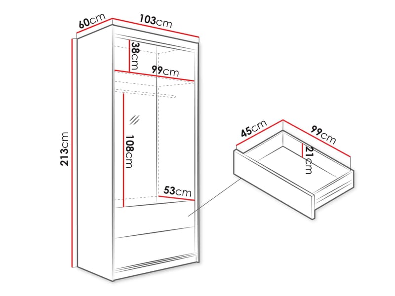 Elvyn Vaatekaappi peilillä 103x213 cm - Ruskea - Säilytys - Vaatesäilytys - Vaatekaappi