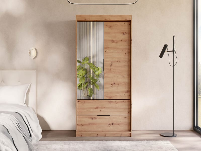 Elvyn Vaatekaappi peilillä 103x213 cm - Ruskea - Säilytys - Vaatesäilytys - Vaatekaappi