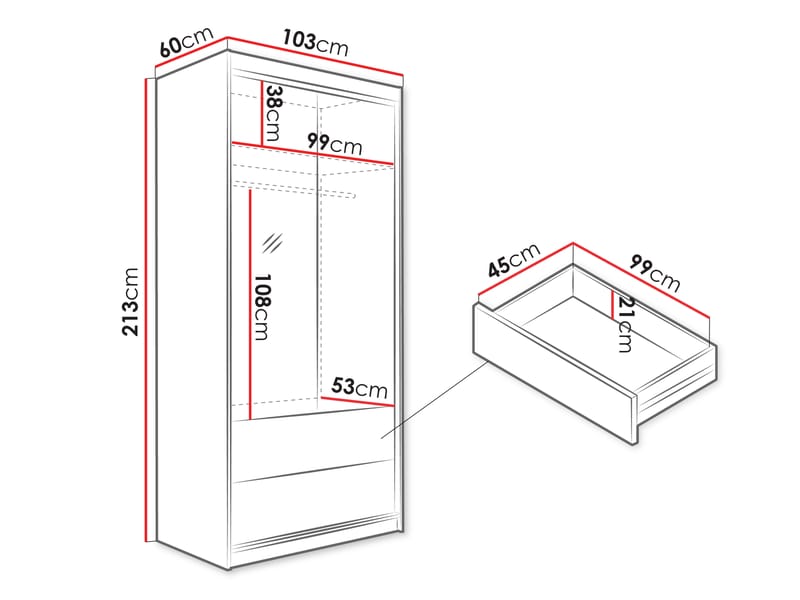 Elvyn Vaatekaappi peilillä 103x213 cm - Ruskea - Säilytys - Vaatesäilytys - Vaatekaappi