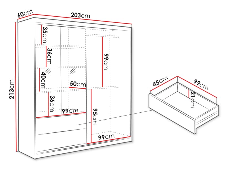 Elvyn Vaatekaappi peilillä 203x213 cm - Ruskea - Säilytys - Vaatesäilytys - Vaatekaappi