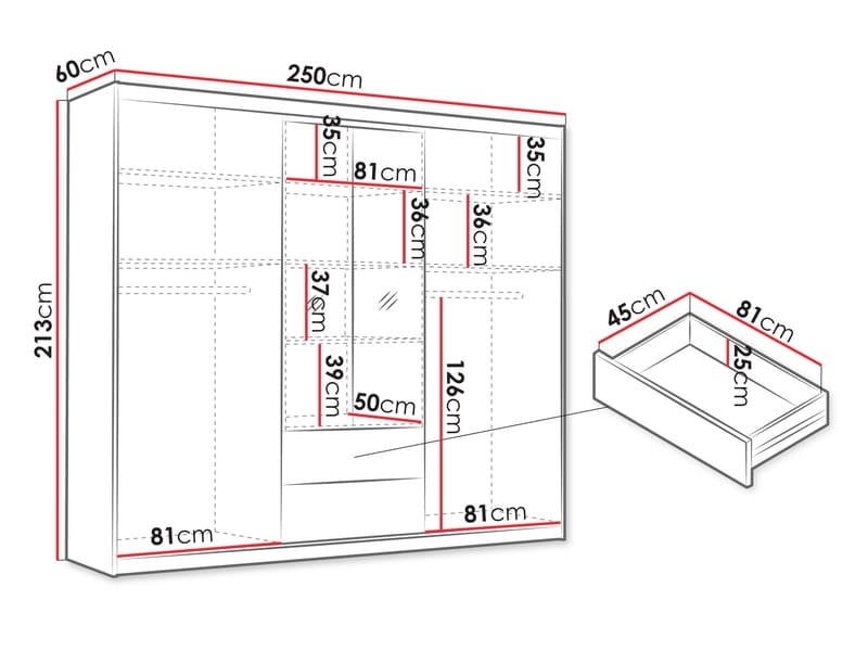 Elvyn Vaatekaappi peilillä 250x213 cm - Ruskea - Säilytys - Vaatesäilytys - Vaatekaappi