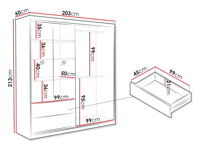 Elvyn Vaatekaappi peilillä 203x213 cm - Ruskea - Säilytys - Vaatesäilytys - Vaatekaappi