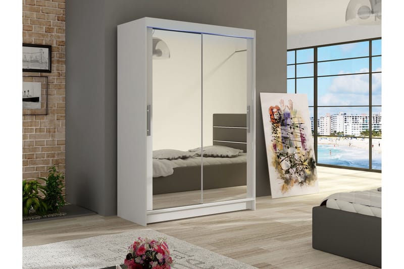 Estella Vaatekaappi Peilillä 120x200 cm - Valkoinen - Säilytys - Vaatesäilytys - Vaatekaappi