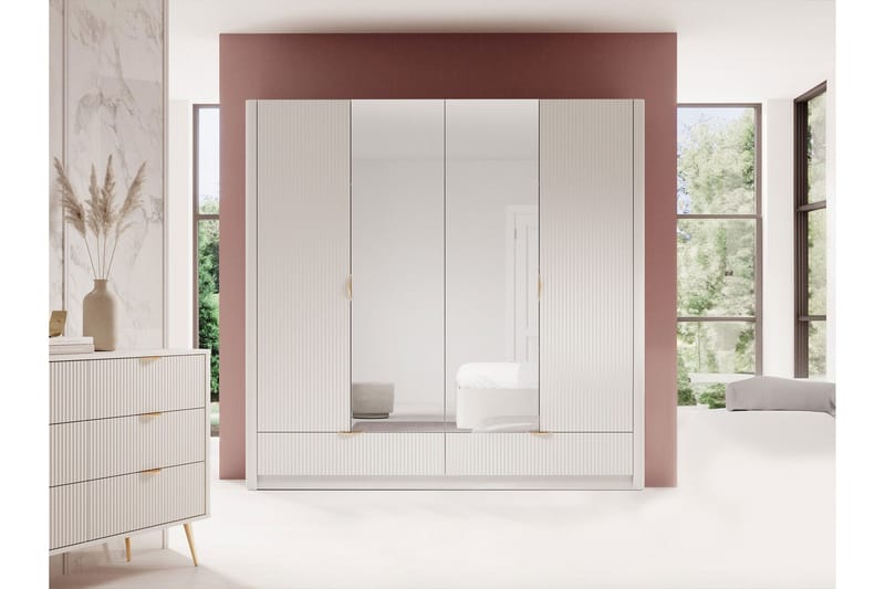 Forba Vaatekaappi Peilillä 213x209 cm - Valkoinen - Säilytys - Vaatesäilytys - Vaatekaappi