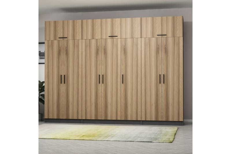 Fruitland Vaatekaappi 315x235 cm - Pähkinäpuu/Antrasiitti - Säilytys - Vaatesäilytys - Vaatekaappi