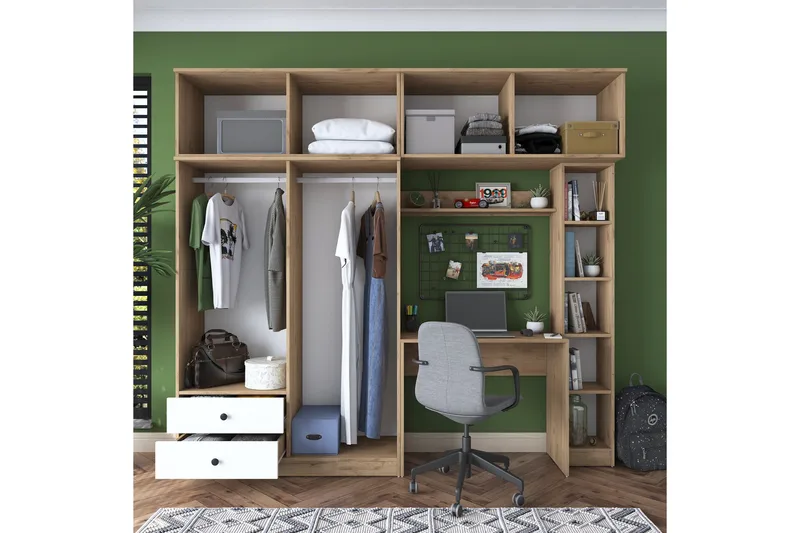 Fryderyk Vaatekaappi 240x216,8 cm - Pähkinäpuu/Valkoinen - Säilytys - Vaatesäilytys - Vaatekaappi