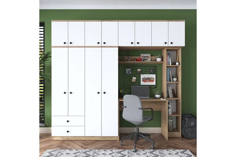 Fryderyk Vaatekaappi 240x216,8 cm - Pähkinäpuu/Valkoinen - Säilytys - Vaatesäilytys - Vaatekaappi