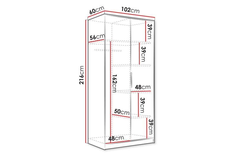 Gudelia Vaatekaappi 102x216 cm - Harmaa - Säilytys - Vaatesäilytys - Vaatekaappi