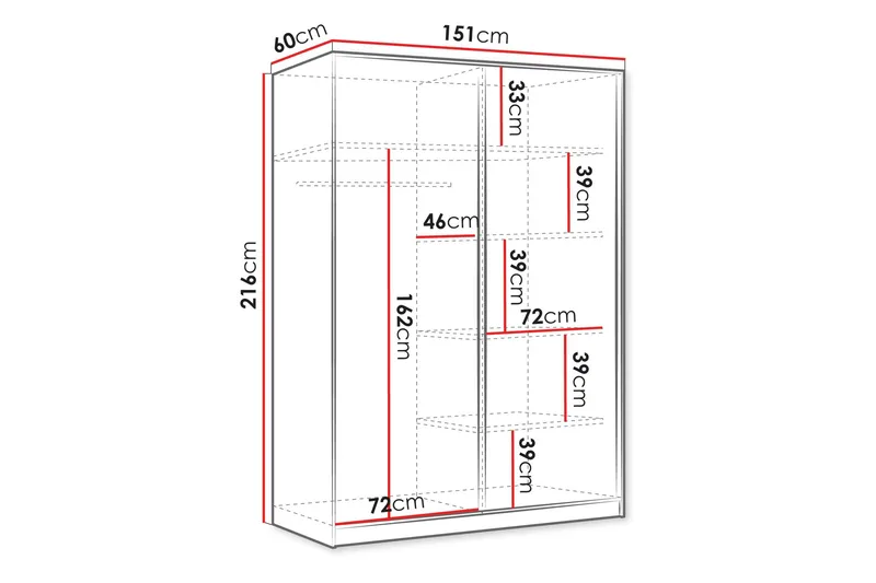 Gudelia Vaatekaappi 151x216 cm - Valkoinen - Säilytys - Vaatesäilytys - Vaatekaappi