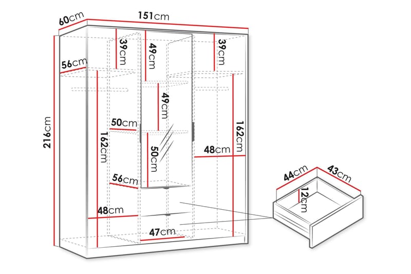 Gudelia Vaatekaappi 151x216 cm - Valkoinen - Säilytys - Vaatesäilytys - Vaatekaappi