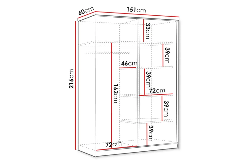 Gudelia Vaatekaappi peilillä 151x216 cm - Beige - Säilytys - Vaatesäilytys - Vaatekaappi