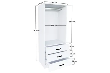 Haaken Vaatekaappi 60x174,8 cm - Matta valkoinen - Säilytys - Vaatesäilytys - Vaatekaappi