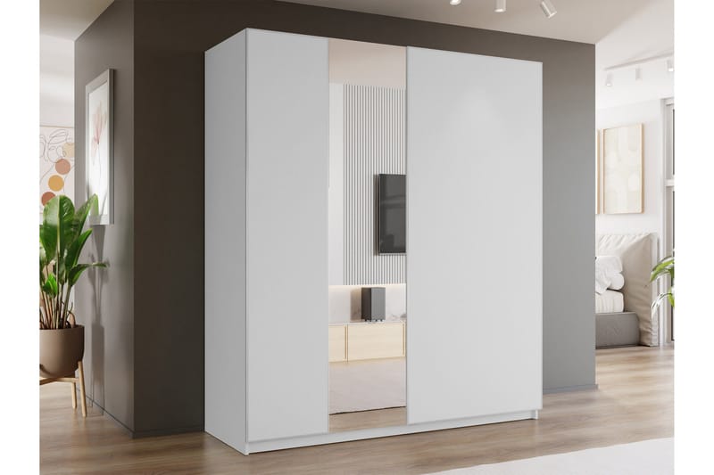 Haruna Vaatekaappi Peilillä 200x235 cm - Valkoinen - Säilytys - Vaatesäilytys - Vaatekaappi