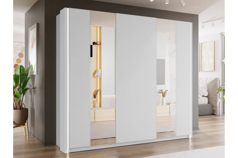 Haruna Vaatekaappi Peilillä 250x235 cm - Valkoinen - Säilytys - Vaatesäilytys - Vaatekaappi