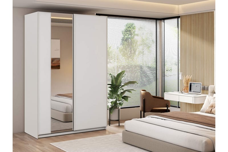 Haruna Vaatekaappi Peilillä 150x235 cm - Valkoinen - Säilytys - Vaatesäilytys - Vaatekaappi