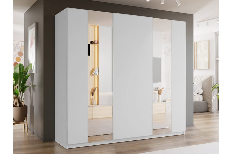Haruna Vaatekaappi Peilillä 250x235 cm - Valkoinen - Säilytys - Vaatesäilytys - Vaatekaappi