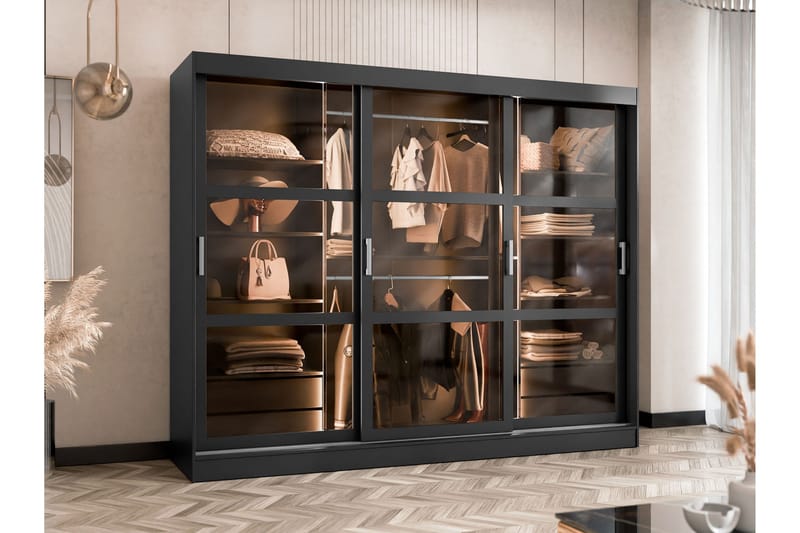 Harvans Vaatekaappi 250x203 cm - Musta - Säilytys - Vaatesäilytys - Vaatekaappi