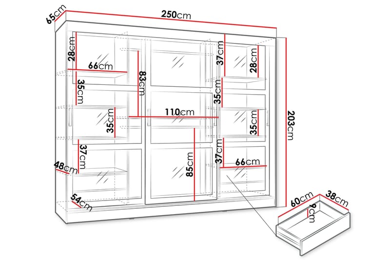 Harvans Vaatekaappi 250x203 cm - Musta - Säilytys - Vaatesäilytys - Vaatekaappi
