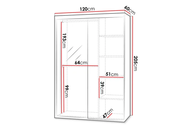 Harvinder Vaatekaappi peilillä 120x205 cm - Beige - Säilytys - Vaatesäilytys - Vaatekaappi