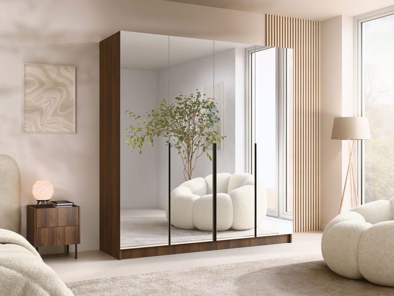 Herrljunga Vaatekaappi Peilillä 200x215 cm - Musta/Peili - Säilytys - Vaatesäilytys - Vaatekaappi