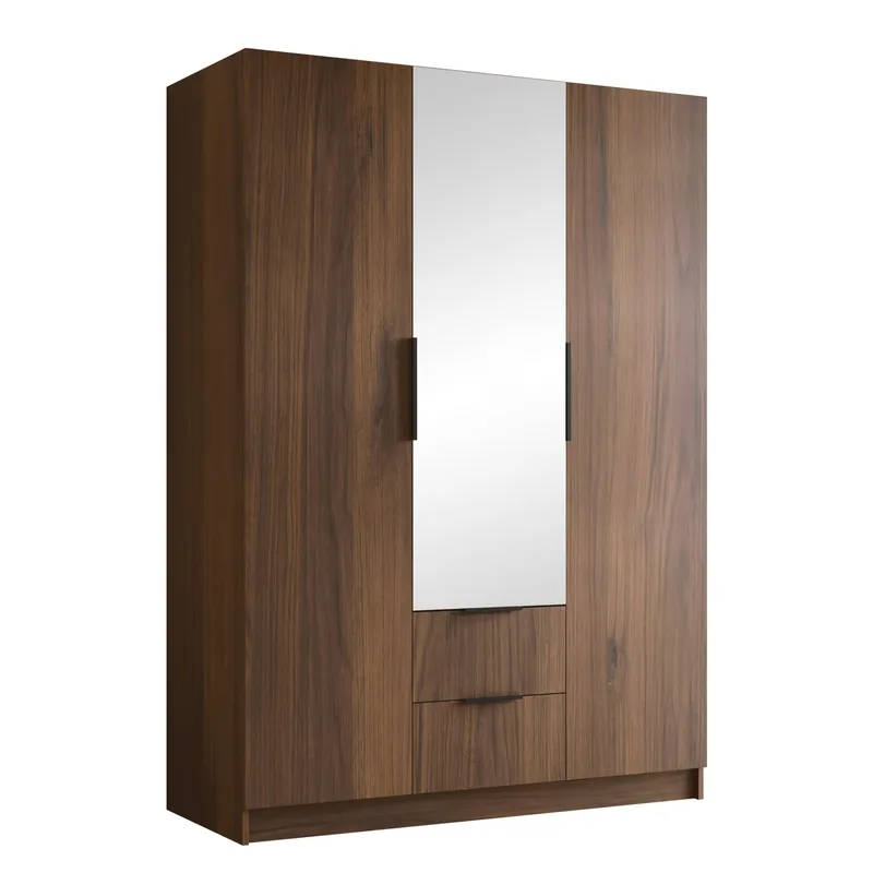 Herrljunga Vaatekaappi Peilillä 150x215 cm Laatikoilla, Ruskea/Musta/Peili