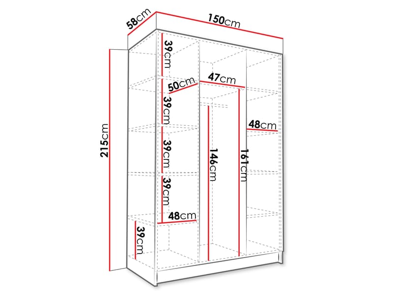Herrljunga Vaatekaappi Peilillä 150x215 cm - Musta/Peili - Säilytys - Vaatesäilytys - Vaatekaappi